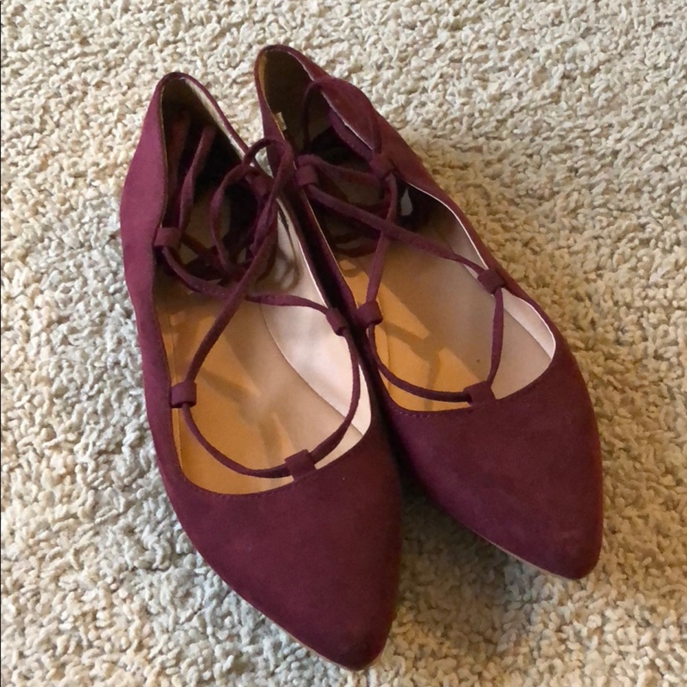 LOFT Burgundy Suede Lace Up Flats Sz 9
